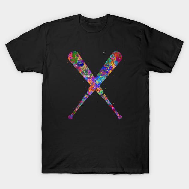 Baseball bat watercolor T-Shirt by Yahya Art